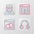 Set line Headphones, Software, MySQL code and Hacker or coder icon. Vector Royalty Free Stock Photo