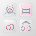 Set line Headphones, Software, MySQL code and Hacker or coder icon. Vector