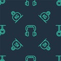 Set line Headphones, Weight and Gymnastic rings on seamless pattern. Vector