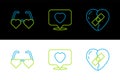 Set line Healed broken heart, Heart shaped love glasses and Like and icon. Vector