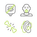 Set line Hearing aid, Human broken bone, Head of deaf and dumb and Blindness icon. Vector