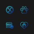 Set line Heart with animals footprint, Veterinary hospital, Anti worms parasite and Paw. Gradient color icons. Vector