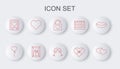 Set line Heart, Balloon in form of heart, Lock and, Candy shaped box, Photo frames hearts, Picture and Glass champagne