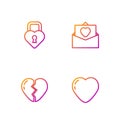 Set line Heart, Broken heart, Castle in the shape of and Envelope with Valentine. Gradient color icons. Vector