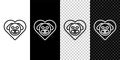 Set line Heart with dog icon isolated on black and white, transparent background. Pet paw in heart. Love to the animals Royalty Free Stock Photo