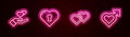 Set line Heart in hand, with keyhole, Two Linked Hearts and male gender. Glowing neon icon. Vector Royalty Free Stock Photo