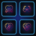 Set line Heart, Healed broken heart, and shaped love glasses. Gradient color icons. Vector