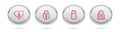 Set line Heart with keyhole, Lock, Please do not disturb and Padlock heart. Silver circle button. Vector