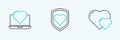 Set line Heart, Laptop with heart and shield icon. Vector Royalty Free Stock Photo