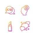 Set line Heart, Lipstick, Speech bubble with I love you and 8 March in human head. Gradient color icons. Vector