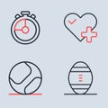 Set line Heart rate, Baseball ball, American Football and Stopwatch icon. Vector