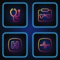 Set line Heart rate, Hospital signboard, Stethoscope and X-ray shots with broken bone. Gradient color icons. Vector Royalty Free Stock Photo