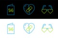 Set line Heart shaped love glasses, Greeting card and Healed broken heart icon. Vector