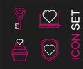 Set line Heart with shield, Laptop heart and Key in shape icon. Vector Royalty Free Stock Photo