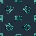 Set line Heating radiator, Armchair and Chair on seamless pattern. Vector Royalty Free Stock Photo