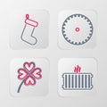 Set line Heating radiator, Four leaf clover, Circular saw blade and Christmas sock icon. Vector