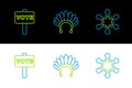 Set line Hexagram sheriff, Vote and Indian headdress with feathers icon. Vector