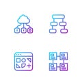 Set line Hierarchy organogram chart, Different files, Cloud technology data transfer and . Gradient color icons. Vector