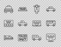 Set line High-speed train, Location with taxi, Scooter, Taxi car, Car, and Bus icon. Vector