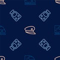 Set line High-speed train, Train and railway and driver hat on seamless pattern. Vector Royalty Free Stock Photo
