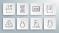 Set line High voltage, DNA symbol, Test tube and flask, Microscope, Magnet, XYZ Coordinate system, Electrical panel and
