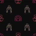 Set line Hockey jersey, Winter hat and Igloo ice house on seamless pattern. Vector