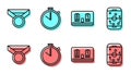 Set line Hockey mechanical scoreboard, Medal, Stopwatch and Planning strategy icon. Vector