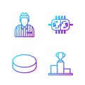 Set line Hockey over sports winner podium, Hockey puck, Hockey judge, referee, arbiter and Hockey table. Gradient color