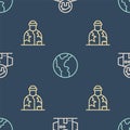 Set line Homeless cardboard house, and Global economic crisis on seamless pattern. Vector