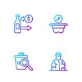 Set line Homeless, Searching for food, Reception of glass bottles and Donation money. Gradient color icons. Vector