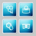 Set line Honeycomb, Beekeeper with protect hat, and Hive for bees icon. Vector