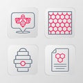 Set line Honeycomb, Hive for bees, and Bee icon. Vector