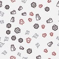 Set line Honeycomb, Jar of honey, extractor and on seamless pattern. Vector