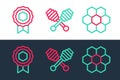 Set line Honeycomb, medal and dipper stick icon. Vector