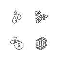 Set line Honeycomb, Sale of bees, Drops honey and Bees icon. Vector