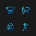 Set line Hookah, Egyptian man, Eye of Horus on papyrus scroll and Crook and flail. Gradient color icons. Vector