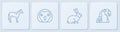 Set line Horse, Rabbit, Owl bird and Macaw parrot. White square button. Vector Royalty Free Stock Photo