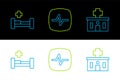Set line Hospital building, bed and Heart rate icon. Vector Royalty Free Stock Photo