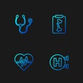 Set line Hospital signboard, Heart rate, Stethoscope and X-ray shots. Gradient color icons. Vector Royalty Free Stock Photo