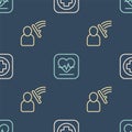 Set line Hospital signboard, Police beat human and Heart rate on seamless pattern. Vector