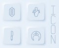 Set line Hotdog, Corn, Knife and Fish steak. White square button. Vector Royalty Free Stock Photo