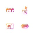 Set line Hotdog sandwich, Bread toast, Sushi and Asian noodles chopsticks. Gradient color icons. Vector Royalty Free Stock Photo