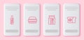 Set line Hotdog sandwich, Burger, Online ordering delivery and Bread toast. White rectangle button. Vector