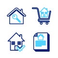 Set line House contract, with check mark, Shopping cart house and key icon. Vector Royalty Free Stock Photo