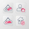 Set line House with dollar, Hanging sign Open house, Realtor and Sold icon. Vector