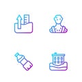 Set line House flood, Bottle of water, Rise in level and High human body temperature. Gradient color icons. Vector