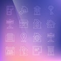 Set line House, Hanging sign with Sale, Market store, Rent, plan and dollar symbol icon. Vector Royalty Free Stock Photo