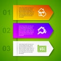 Set line House with heart shape, Rising cost of housing, plan and Hanging sign Sold. Business infographic template