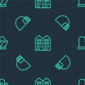 Set line House, Igloo ice house and Christmas mitten on seamless pattern. Vector