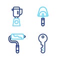 Set line House key, Paint roller brush, Spatula and Blender icon. Vector